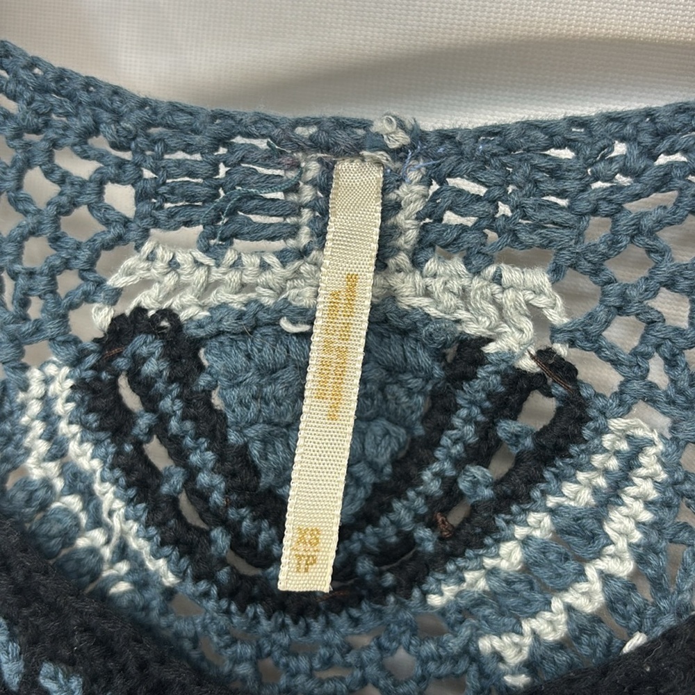 FREE PEOPLE Shades of Blue Crochet Hand Beaded Knit
Mini  skater Dress xs - Picture 5 of 12